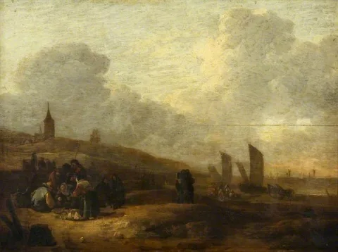 Egbert van der Poel, Beach Scene, Scheveningen, The Netherlands, with a Fish Auction