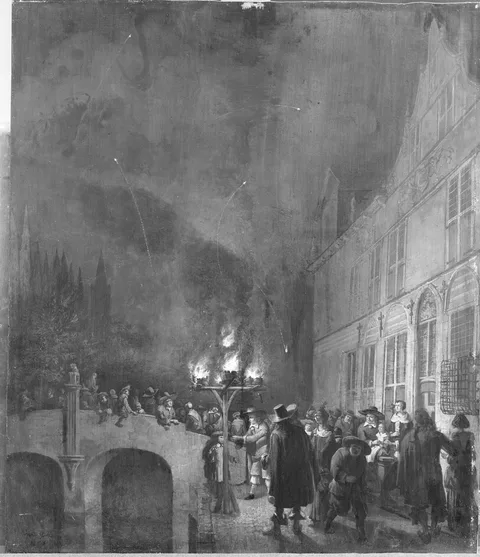 Egbert van der Poel, Fireworks before the Gemeenlandshuis Delft