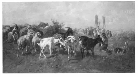 Anton Braith, Procession passing cattle in meadow