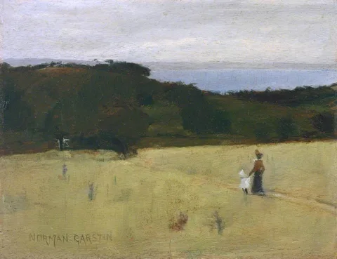 Norman Garstin, Mount’s Bay and Tolcarne from Trewidden Farm Footpath with Alethea and her Mother