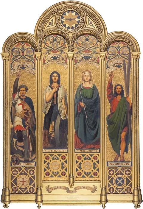 Thomas Faed, Four Saints (St George, St Catherine, St Margaret and St Andrew) after designs by Alexander Christie and Silas Rice