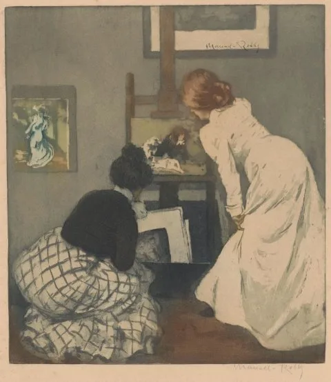 Manuel Robbe, Two Women looking at Prints