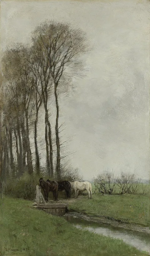 Anton Mauve, Horses near the fence.