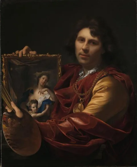 Adriaen van der Werff, Self-portrait with the Portrait of his Wife, Margaretha van Rees, and their Daughter Maria