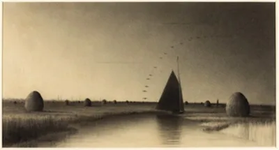 Martin Johnson Heade, Sailboat and Haystacks on Newbury Marsh