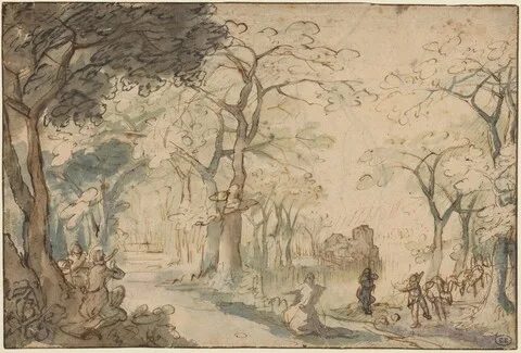David Vinckboons, Landscape with Elisha Mocked