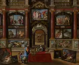 Gonzales Coques, Intérieur avec personnages devant une collection de peintures