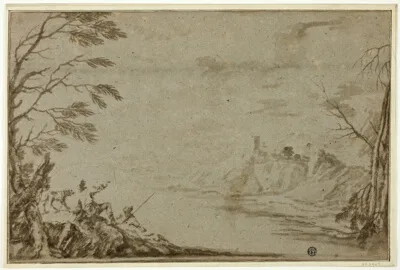 Marco Ricci, Hunters with Dog Beside River
