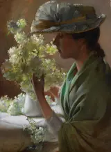 Charles Courtney Curran, Lady with a Bouquet (Snowballs)