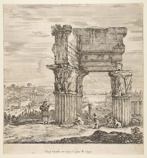 Stefano della Bella, The Temple of Vespasian and the Roman Forum, from "Six large views, four of Rome, and two of the Roman countryside" (Six grandes vues, dont quatre de Rome et deux de la Campagne romaine)