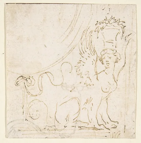 Stefano della Bella, Ornamental Design with a Sphinx Bearing a Vessel on Her Head.
