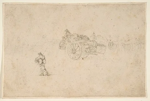Stefano della Bella, A Loaded Wagon and Several Human Figures.