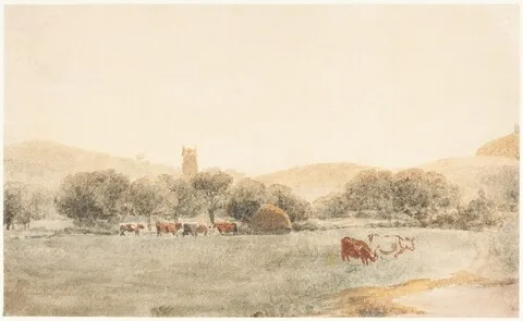 Peter De Wint, A Meadow with Cattle near Glastonbury