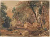 Peter De Wint, Waterfall in the Dingle at Badger Hall
