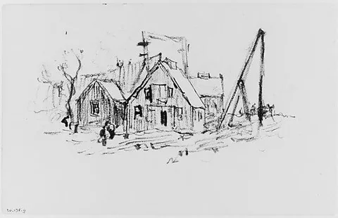 Henry Ward Ranger, Shipyard (Mill Scene?) in Connecticut (from Sketchbook)