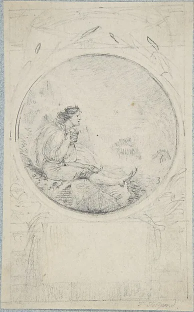 Thomas Stothard, Seated man in circular medallion (design for a book illustration)