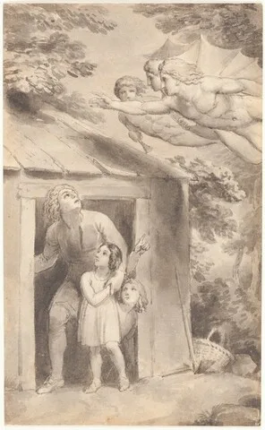 Thomas Stothard, Peter and His Children Visited by Three Flying Figures
