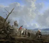 Johannes Lingelbach, Landscape with Riders, Hunters and Peasants