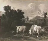 Dirck van der Bergen, landscape with fighting bulls