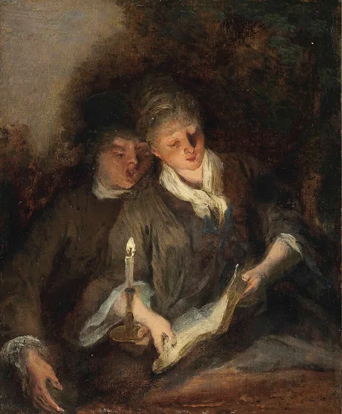 Nicolas Lancret, An elegant couple singing by candlelight ('The Duet')