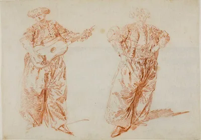 Nicolas Lancret, Two Studies of a Guitar Player in Turkish Costume