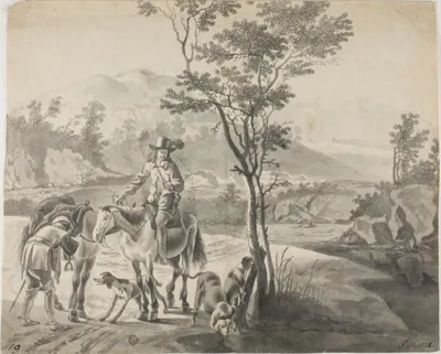 Adam Pynacker, Riders and Dogs in Rocky Landscape