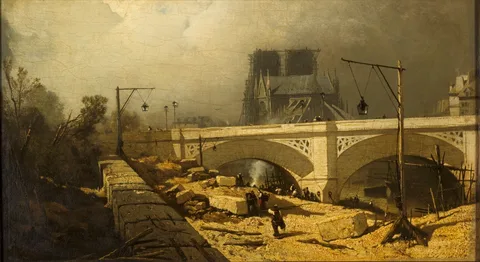 Charles Hoguet, Construction of the Pont du l'Achévîché (?) in PAris