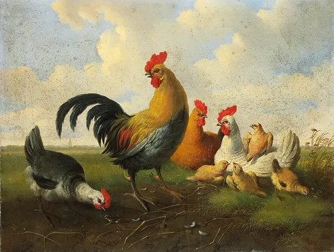 Albertus Verhoesen, A rooster with Hens and Chicks