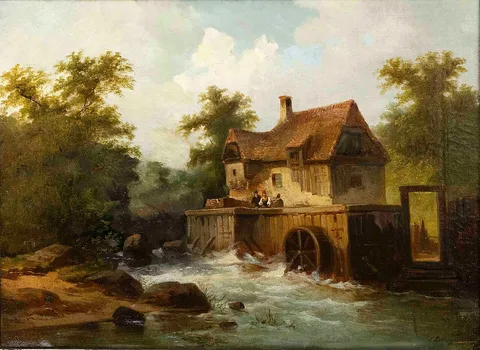 Cölestin Brügner, Mountain Landscape with Water Mill