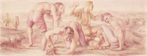 Jared French, Mealtime, The Early Coal Miners (study for Plymouth, Pennsylvania Post Office Mural)