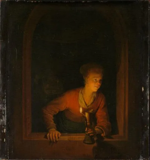 Gerard Dou, Girl with an Oil Lamp at a Window