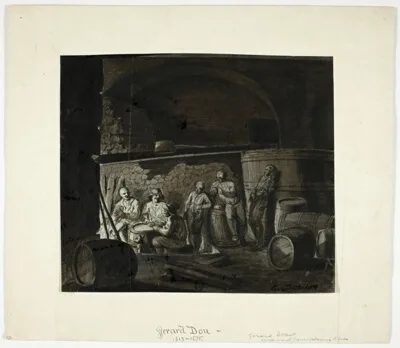 Gerard Dou, Wine Cellar with Men Playing Cards