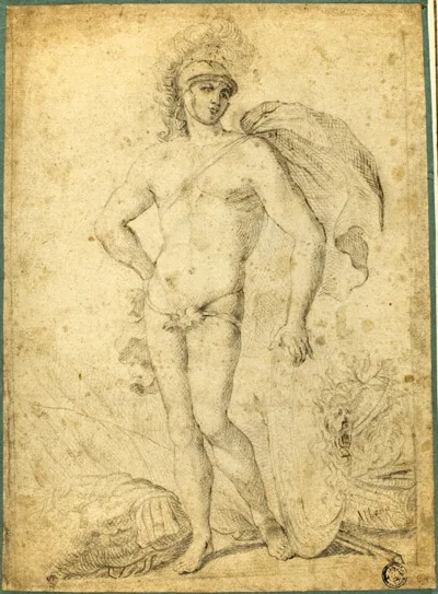Francesco Albani, Standing Nude Warrior, possibly Mars, with Shield