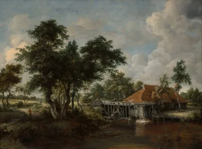 Meindert Hobbema, The Watermill with the Great Red Roof
