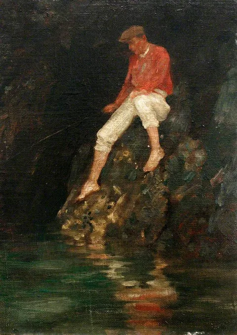 Henry Scott Tuke, Boy Fishing on Rocks