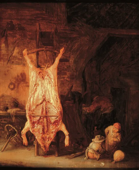 Isaac van Ostade, Barn with a slaughtered pig