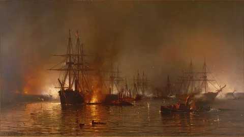 Mauritz de Haas, Farragut's Fleet passing the Forts below New Orleans