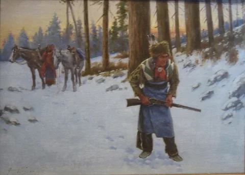 John Hauser, Plains Indian Hunting in Winter Landscape