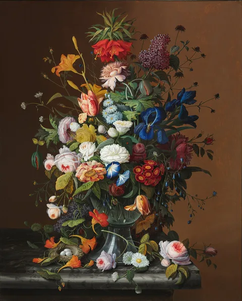Severin Roesen, Flower Still Life with Bird's Nest