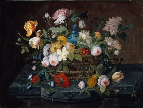 Severin Roesen, Still Life-Flowers in a Basket