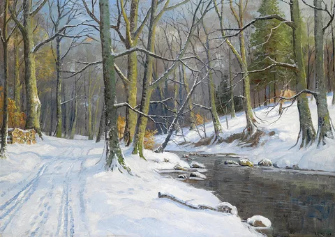 Walter Moras, Landscape with Stream in Winter