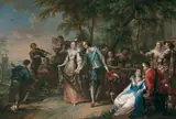 Franz Christoph Janneck, Elegant company dancing and drinking at the edge of a forest