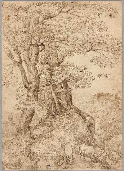 Paul Bril, Wooded Landscape with Donkeys and Goats, and Castle on Hill in Distance