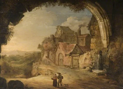 Bartholomeus Breenbergh, Mountain Landscape with Decaying Hamlet Seen though an Arch