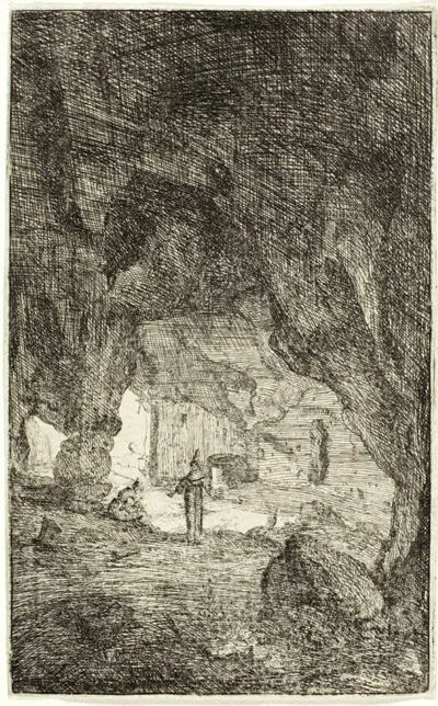 Bartholomeus Breenbergh, Grotto and Friars, from The Ruins of Rome