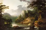 George Barret, A river landscape with fishermen in the foreground
