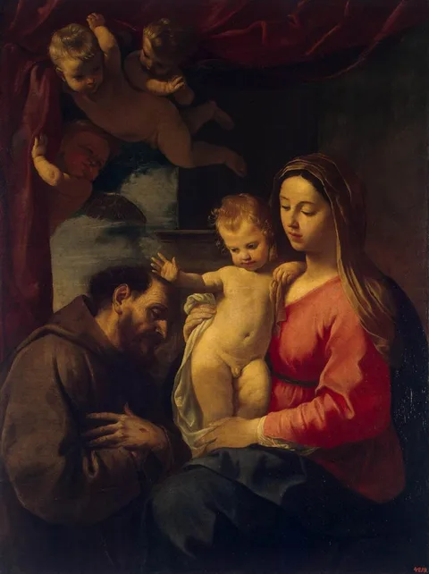 Simone Cantarini, Madonna with Child and St Francis of Assisi