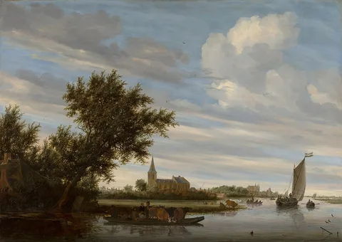 Salomon van Ruysdael, River View with Church and Ferry