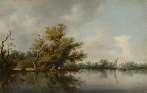 Salomon van Ruysdael, Riverbank with Old Trees