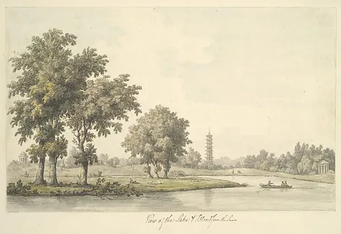 William Marlow, View of the Lake and the Island from the Lawn at Kew